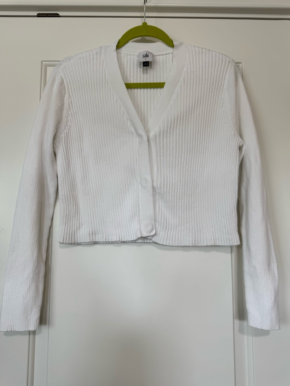 CAbi White Ribbed Cropped Sweater
